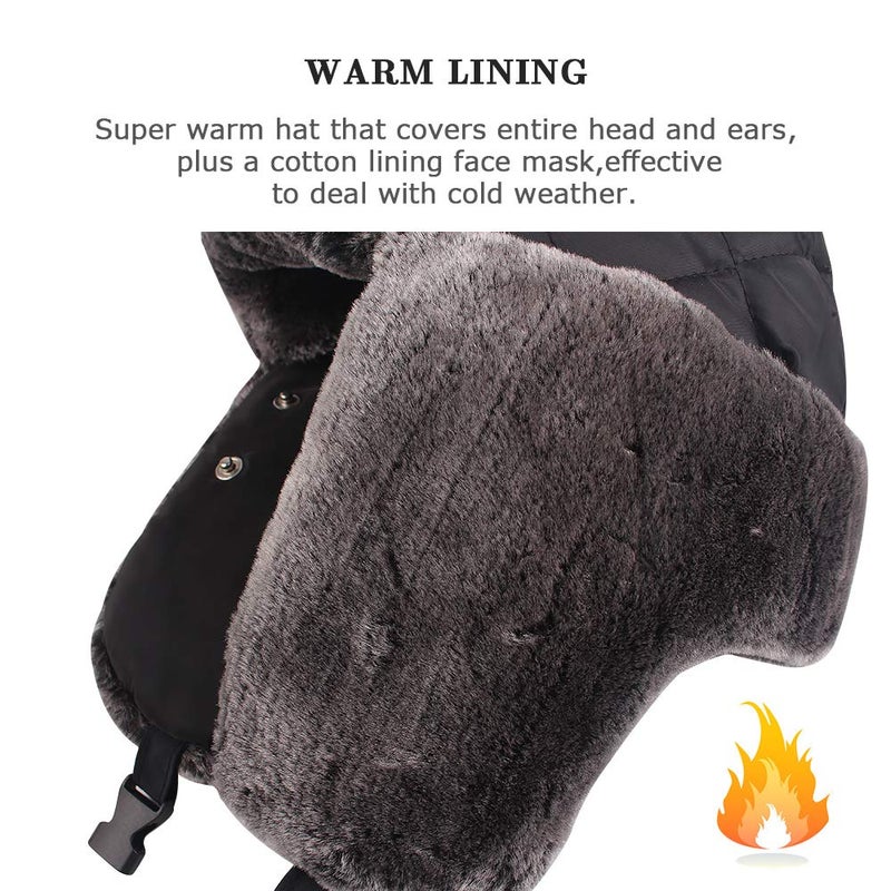 Zsedrut Winter Boy Trapper Trooper Hat Outdoor Warm Girls Ski Cap Windproof Mask Ear Flaps Hats for Kids (Black) - Image 3